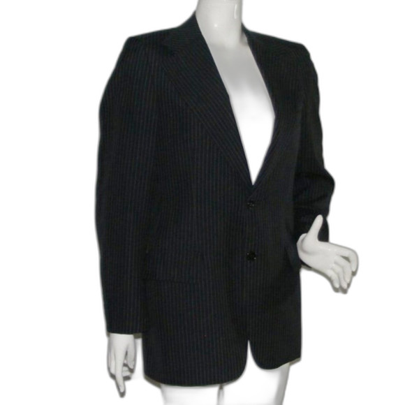 Vintage LANVIN Blazer, S, Navy Blue/Tan Pinstripes, 2 buttons - Picture 2 of 15